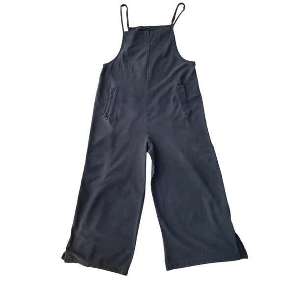 Lagenlook Lightweight Overalls Adjustable Cropped Charcoal Grey Size S/M - Picture 1 of 15